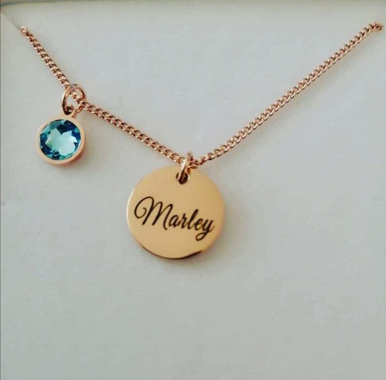 Personalized Lady Birthstone Necklace Initial