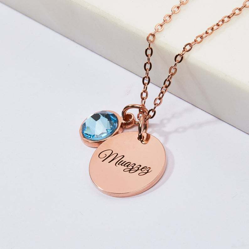 Personalized Lady Birthstone Necklace Initial